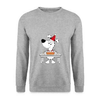 HUND - WEIHNACHTSBÄCKEREI - KEKSE BACKEN - TIER - Unisex Pullover - Weißgrau meliert - Vorne - Alina (178cm) & Michal (187cm)