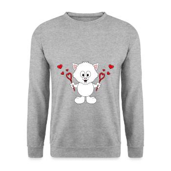 SEIFENBLASEN - KATZE - KATER - LIEBE - TIERISCH - Unisex Pullover - Weißgrau meliert - Vorne - Alina (178cm) & Michal (187cm)