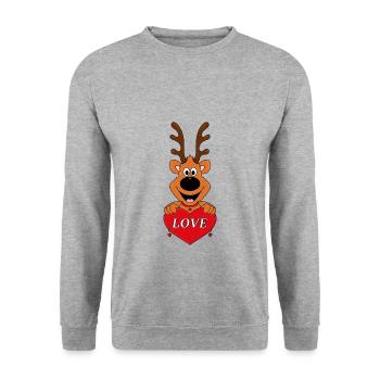 REH - RENTIER - LIEBE - LOVE - HERZ - TIERLIEB - Unisex Pullover - Weißgrau meliert - Vorne - Alina (178cm) & Michal (187cm)