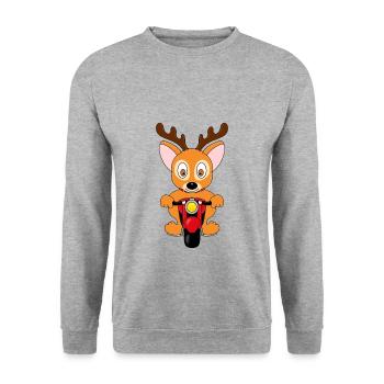 BIKER - MOTORRAD - REH - TIER - KIND - BABY - Unisex Pullover - Weißgrau meliert - Vorne - Alina (178cm) & Michal (187cm)