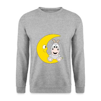 MOND - ZIEGE - TIER - KIND - BABY - TIERISCH - Unisex Pullover - Weißgrau meliert - Vorne - Alina (178cm) & Michal (187cm)