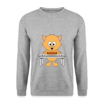 KATZE - BACKEN - BÄCKER - WEIHNACHTSBÄCKEREI - Unisex Pullover - Weißgrau meliert - Vorne - Alina (178cm) & Michal (187cm)