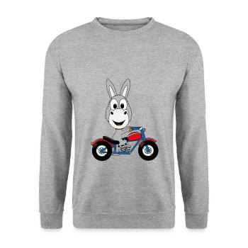 MOTORRAD - ESEL - BIKER - TIER - KIND - BABY - Unisex Pullover - Weißgrau meliert - Vorne - Alina (178cm) & Michal (187cm)