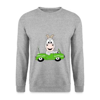 ZIEGE - AUTO - TIER - KIND - BABY - TIERISCH - Unisex Pullover - Weißgrau meliert - Vorne - Alina (178cm) & Michal (187cm)