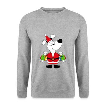 WEIHNACHTEN - HUND - GESCHENKE - WEIHNACHTSMANN - Unisex Pullover - Weißgrau meliert - Vorne - Alina (178cm) & Michal (187cm)
