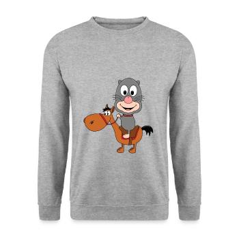 MAULWURF - PFERD - REITEN - TIER - KIND - BABY - Unisex Pullover - Weißgrau meliert - Vorne - Alina (178cm) & Michal (187cm)