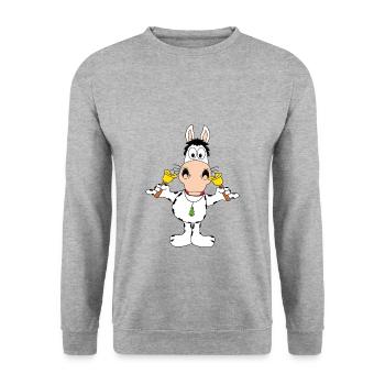 PFERD - PONY - GLOCKEN - WEIHNACHTEN - TIERISCH - Unisex Pullover - Weißgrau meliert - Vorne - Alina (178cm) & Michal (187cm)