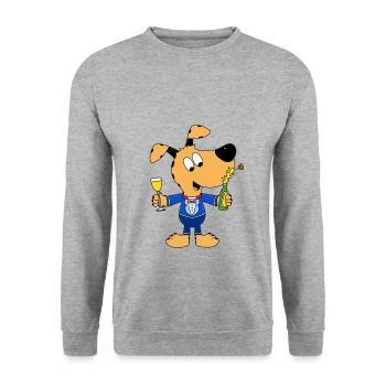HUND - PARTY - FEIER - SILVESTER - NEUJAHR - TIER - Unisex Pullover - Weißgrau meliert - Vorne - Alina (178cm) & Michal (187cm)