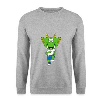 LAUFEN - SPORT - DRACHE - KIND - BABY - FUN - Unisex Pullover - Weißgrau meliert - Vorne - Alina (178cm) & Michal (187cm)
