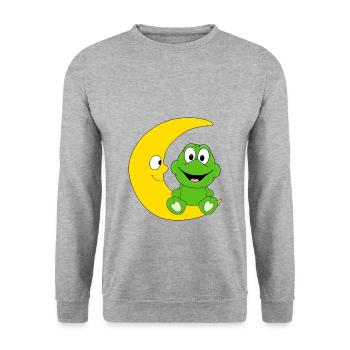 FROSCH - MOND - TIER - KIND - BABY - Unisex Pullover - Weißgrau meliert - Vorne - Alina (178cm) & Michal (187cm)
