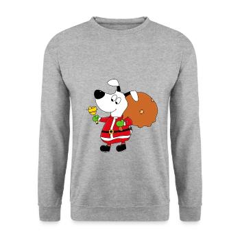 HUND - WEIHNACHTSMANN - WEIHNACHTEN - KIND - BABY - Unisex Pullover - Weißgrau meliert - Vorne - Alina (178cm) & Michal (187cm)