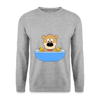 BADEWANNE - TEDDY - BÄR - TEDDYBÄR - Unisex Pullover - Weißgrau meliert - Vorne - Alina (178cm) & Michal (187cm)