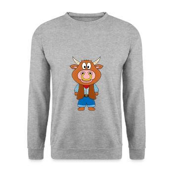 BULL - KUH - RIND - BAUER - FARMER - COWBOY - Unisex Pullover - Weißgrau meliert - Vorne - Alina (178cm) & Michal (187cm)
