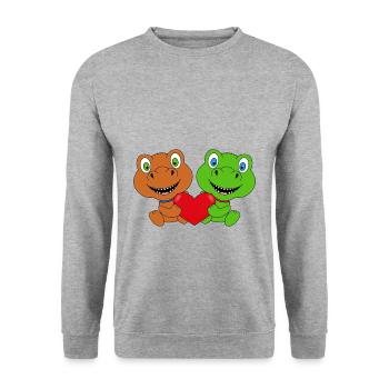 DINOS - DINOSAURIER - LIEBE - LOVE - KIND - BABY - Unisex Pullover - Weißgrau meliert - Vorne - Alina (178cm) & Michal (187cm)
