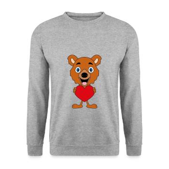 TEDDY - BÄR - TEDDYBÄR - HERZ - LIEBE - VERLIEBT - Unisex Pullover - Weißgrau meliert - Vorne - Alina (178cm) & Michal (187cm)