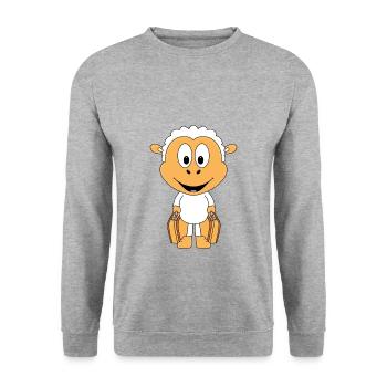 SCHAF - KOFFER - AUSWANDERER - REISE - URLAUB - Unisex Pullover - Weißgrau meliert - Vorne - Alina (178cm) & Michal (187cm)