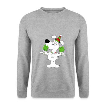 HUND - KLEEBLÄTTER - GLÜCKSBRINGER - Unisex Pullover - Weißgrau meliert - Vorne - Alina (178cm) & Michal (187cm)