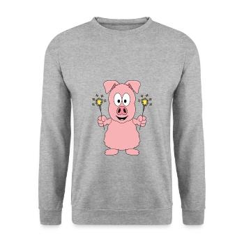 WUNDERKERZEN - SCHWEIN - NEUJAHR - SILVESTER - Unisex Pullover - Weißgrau meliert - Vorne - Alina (178cm) & Michal (187cm)