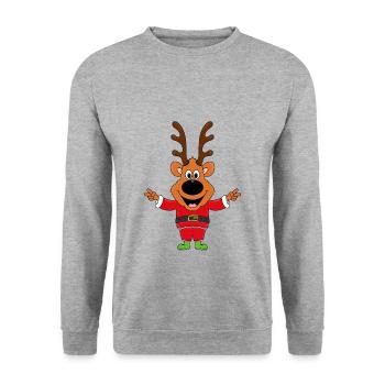 REH - RENTIER - WEIHNACHTEN - WEIHNACHTSMANN - Unisex Pullover - Weißgrau meliert - Vorne - Alina (178cm) & Michal (187cm)