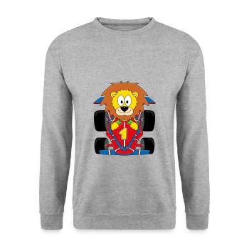 LÖWE - MOTORSPORT - RENNWAGEN - AUTO - TIER - Unisex Pullover - Weißgrau meliert - Vorne - Alina (178cm) & Michal (187cm)