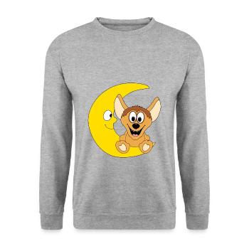 HYÄNE - MOND - TIER - KIND - BABY - Unisex Pullover - Weißgrau meliert - Vorne - Alina (178cm) & Michal (187cm)