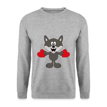 WOLF - LIEBE - LOVE - TIER - KIND - BABY - Unisex Pullover - Weißgrau meliert - Vorne - Alina (178cm) & Michal (187cm)
