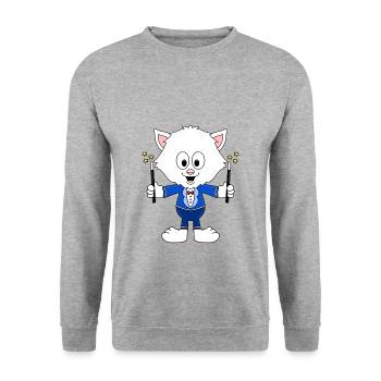 KATZE - ZAUBERER - TIER - KIND - BABY - ZAUBERN - Unisex Pullover - Weißgrau meliert - Vorne - Alina (178cm) & Michal (187cm)