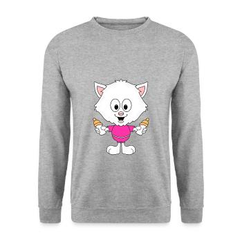 KATZE - BABY - FLÄSCHCHEN - MILCH - NACHWUCHS - Unisex Pullover - Weißgrau meliert - Vorne - Alina (178cm) & Michal (187cm)