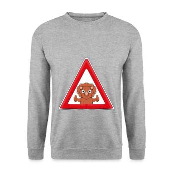 ACHTUNG DINO - DINOSAURIER - KIND - BABY - Unisex Pullover - Weißgrau meliert - Vorne - Alina (178cm) & Michal (187cm)