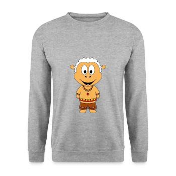 SCHAF - INDIANER - WESTERN - TIER - KIND - Unisex Pullover - Weißgrau meliert - Vorne - Alina (178cm) & Michal (187cm)