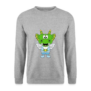 DRACHE - ENGEL - KIND - BABY - Unisex Pullover - Weißgrau meliert - Vorne - Alina (178cm) & Michal (187cm)