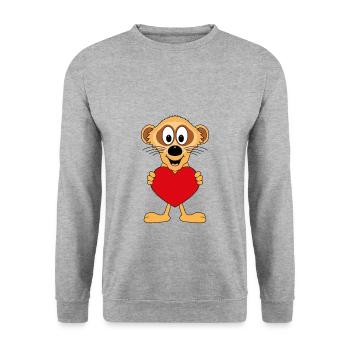 ERDMÄNNCHEN - LIEBE - LOVE - TIER - Unisex Pullover - Weißgrau meliert - Vorne - Alina (178cm) & Michal (187cm)