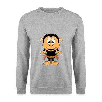 SCHWARZES SCHAF - COWBOY - WESTERN - MÖHREN - Unisex Pullover - Weißgrau meliert - Vorne - Alina (178cm) & Michal (187cm)