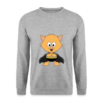 KATZE - KATER - SUPERHELD - TIER - KIND - BABY - Unisex Pullover - Weißgrau meliert - Vorne - Alina (178cm) & Michal (187cm)