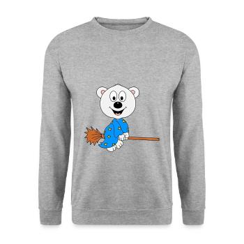 HEXE - EISBÄR - HEXENBESEN - HALLOWEEN - TIER - Unisex Pullover - Weißgrau meliert - Vorne - Alina (178cm) & Michal (187cm)