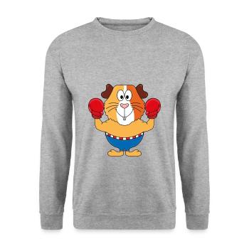 MEERSCHWEINCHEN - BOXER - BOXEN - SPORT - Unisex Pullover - Weißgrau meliert - Vorne - Alina (178cm) & Michal (187cm)
