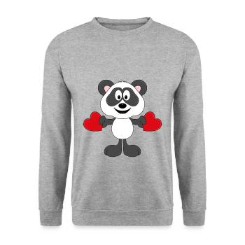 PANDA - BÄR - TEDDY - LIEBE - LOVE - TIER - Unisex Pullover - Weißgrau meliert - Vorne - Alina (178cm) & Michal (187cm)
