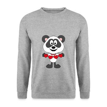 PANDA - BÄR - TEDDY - LIEBE - LOVE - TIER - Unisex Pullover - Weißgrau meliert - Vorne - Alina (178cm) & Michal (187cm)