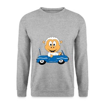 SCHAF - AUTO - TIER - KIND - BABY - Unisex Pullover - Weißgrau meliert - Vorne - Alina (178cm) & Michal (187cm)