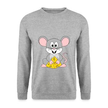 KÄSE - MAUS - TIER - KIND - BABY - Unisex Pullover - Weißgrau meliert - Vorne - Alina (178cm) & Michal (187cm)
