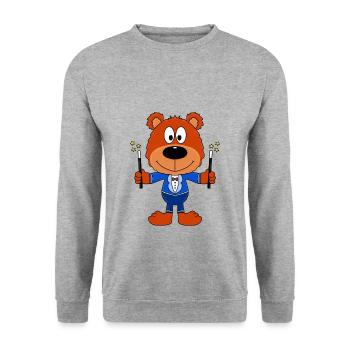 ZAUBERER - TEDDY - BÄR - TEDDYBÄR - ZAUBERN - Unisex Pullover - Weißgrau meliert - Vorne - Alina (178cm) & Michal (187cm)
