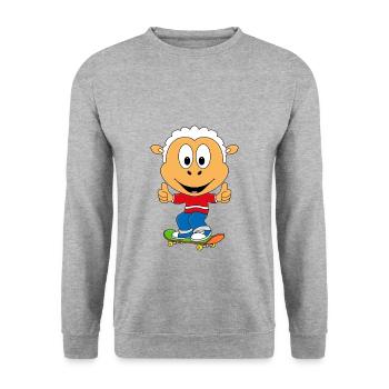 SKATEBOARD - SCHAF - TIER - KIND - BABY - Unisex Pullover - Weißgrau meliert - Vorne - Alina (178cm) & Michal (187cm)