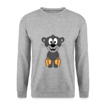 PANTHER - KOFFER - URLAUB - REISE - AUSWANDERER - Unisex Pullover - Weißgrau meliert - Vorne - Alina (178cm) & Michal (187cm)