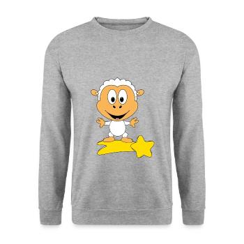 SCHAF - STERNSCHNUPPE - TIER - KIND - BABY - Unisex Pullover - Weißgrau meliert - Vorne - Alina (178cm) & Michal (187cm)