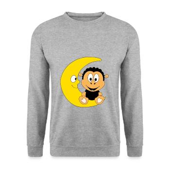 SCHWARZES SCHAF - MOND - TIER - KIND - BABY - Unisex Pullover - Weißgrau meliert - Vorne - Alina (178cm) & Michal (187cm)