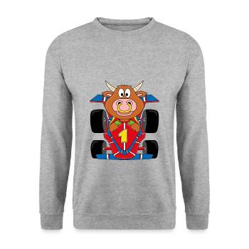 RENNFAHRER - AUTO - RENNWAGEN - BULLE - STIER - Unisex Pullover - Weißgrau meliert - Vorne - Alina (178cm) & Michal (187cm)