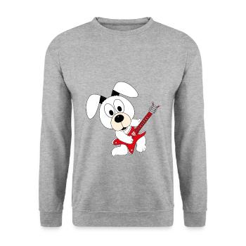 HUND - GITARRE - MUSIK - TIER - KIND - BABY - Unisex Pullover - Weißgrau meliert - Vorne - Alina (178cm) & Michal (187cm)