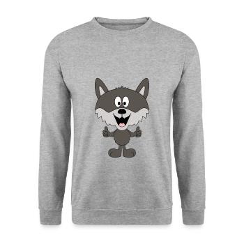 WOLF - TIER - KIND - BABY - TIERISCH - GUT - Unisex Pullover - Weißgrau meliert - Vorne - Alina (178cm) & Michal (187cm)