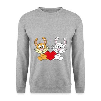 HASEN - KANINCHEN - LIEBE - LOVE - TIERE - Unisex Pullover - Weißgrau meliert - Vorne - Alina (178cm) & Michal (187cm)