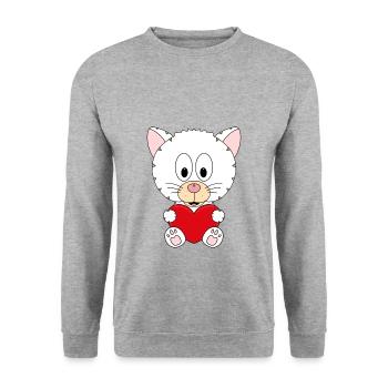 KATZE - KATER - LIEBE - LOVE - TIER - BABY - Unisex Pullover - Weißgrau meliert - Vorne - Alina (178cm) & Michal (187cm)